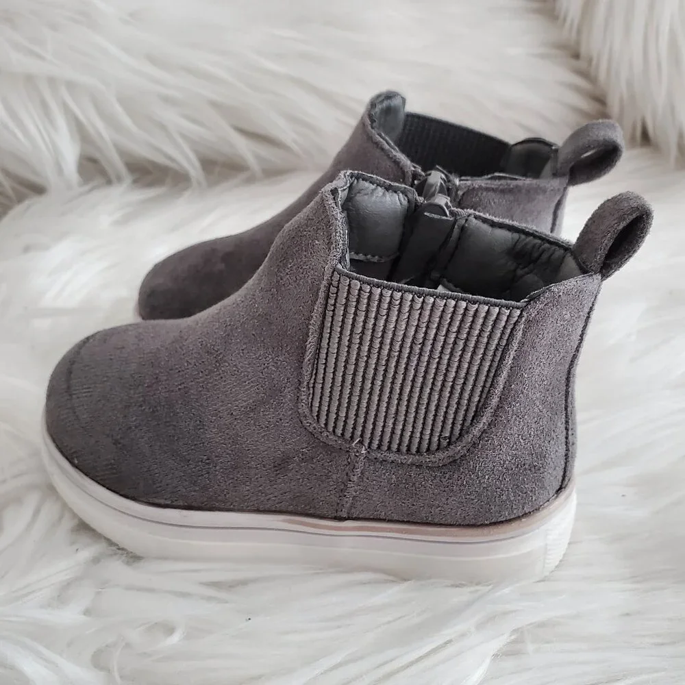 First Steps Toddler Gray High Top Suede Shoes SZ 4
